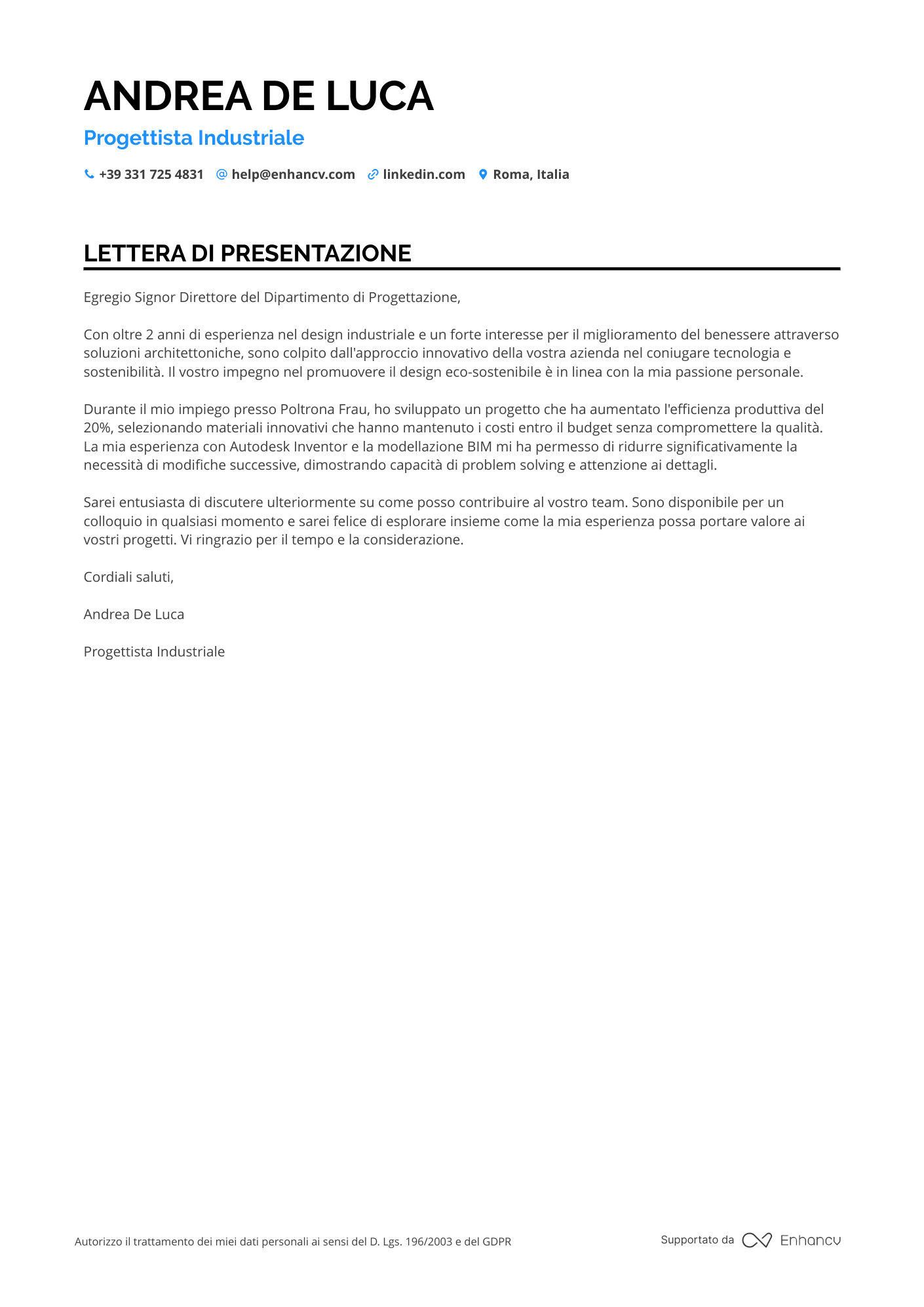 Designer di Mobili Resume Example