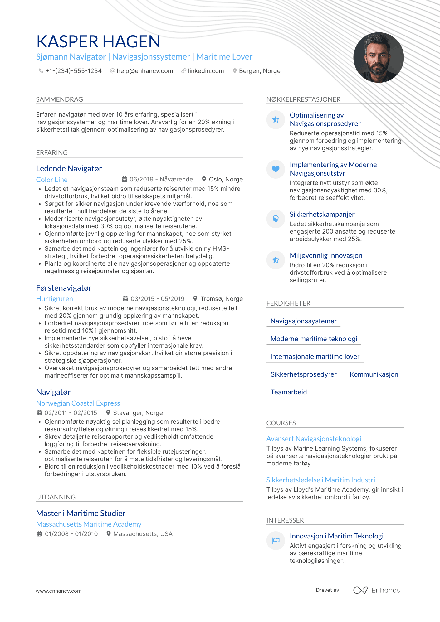 CV for Sjømann Navigatør Resume Example