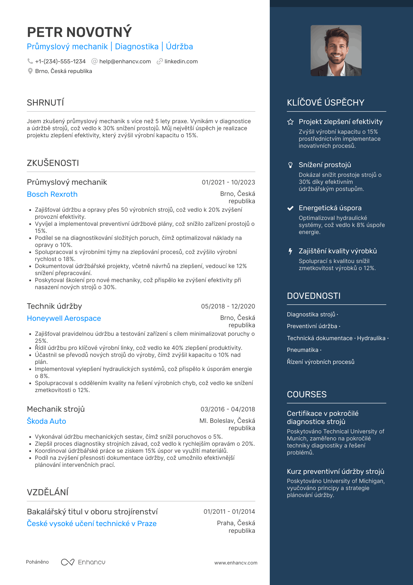 Životopis pro Průmyslový mechanik Resume Example