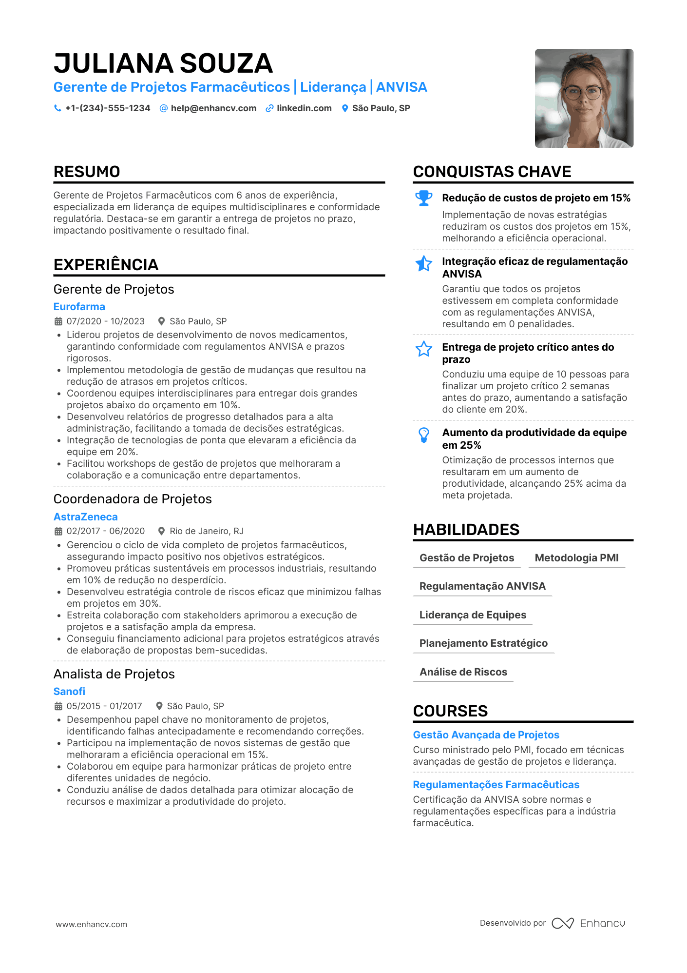 Currículo gerente de projetos farmacêutico Resume Example
