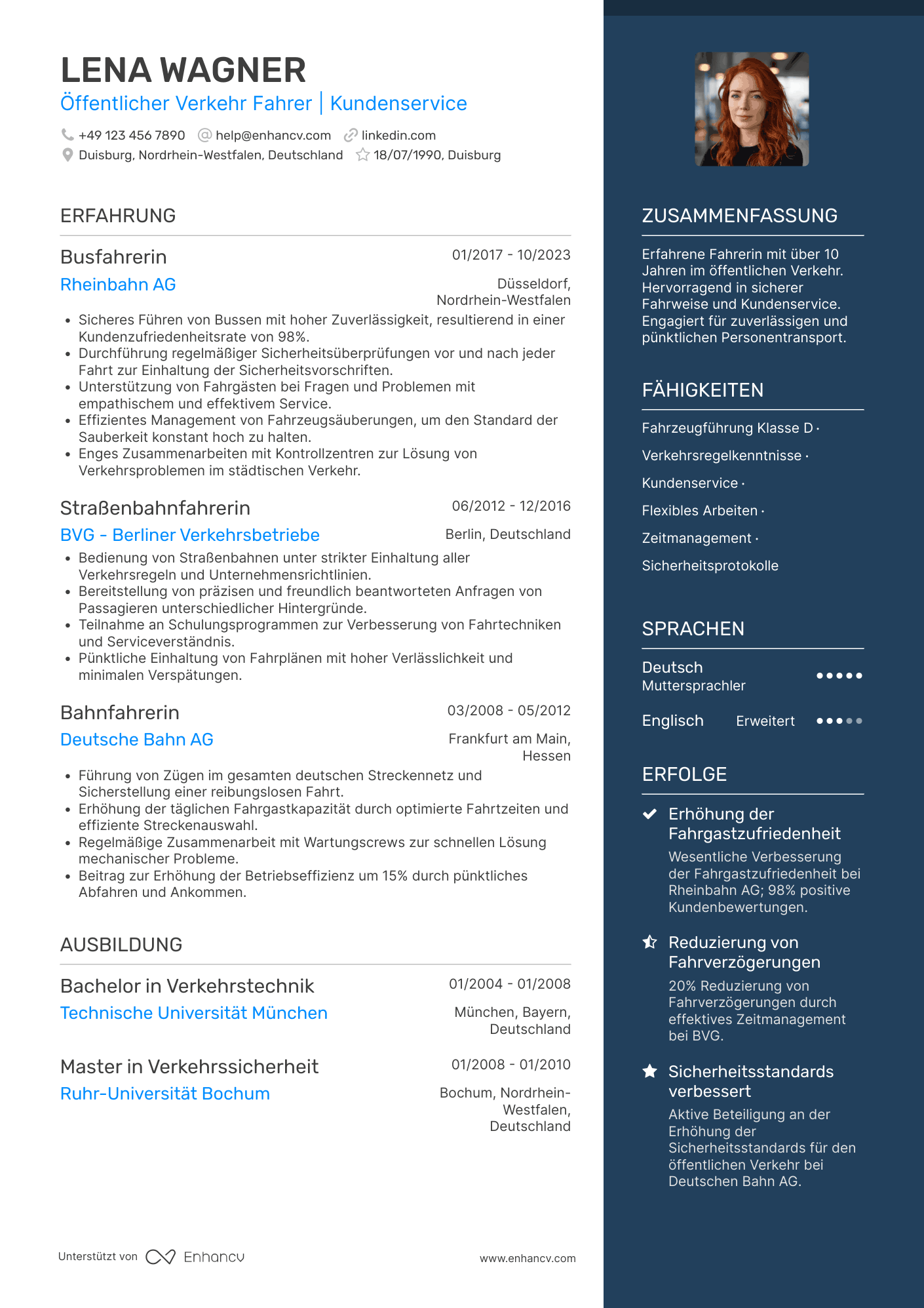 Lebenslauf in Fahrer im öffentlichen Verkehr Resume Example
