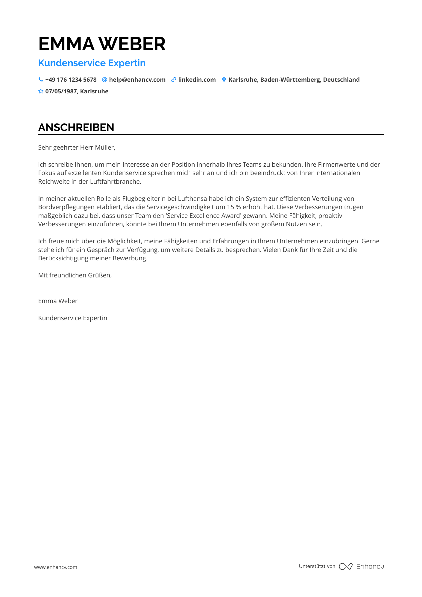 Flugbegleiter in der Luftfahrtindustrie Resume Example