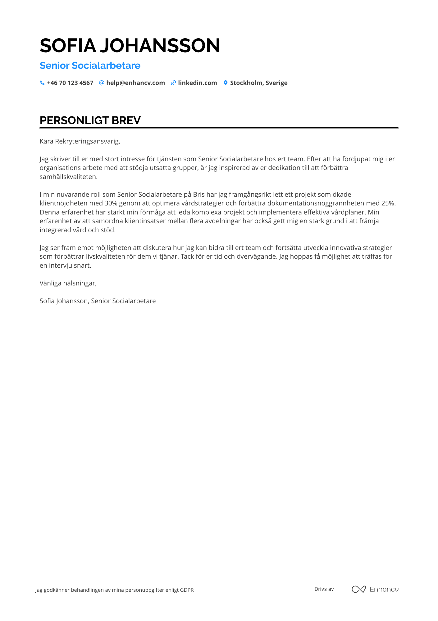 Personligt brev för Senior socialarbetare Resume Example
