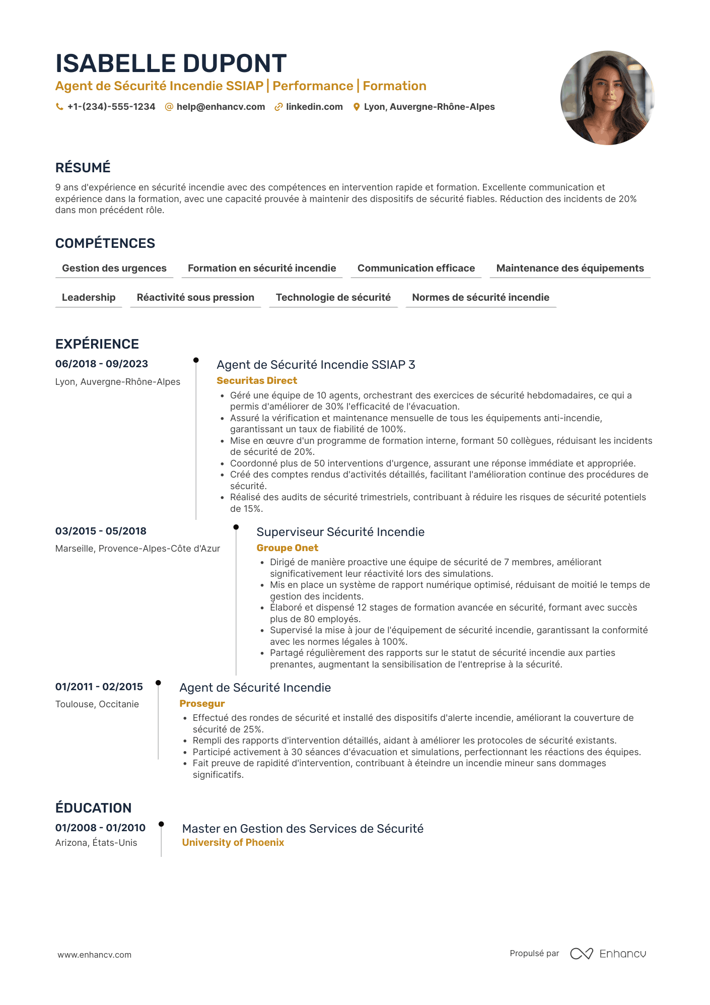 CV d’agent de sécurité incendie SSIAP Resume Example