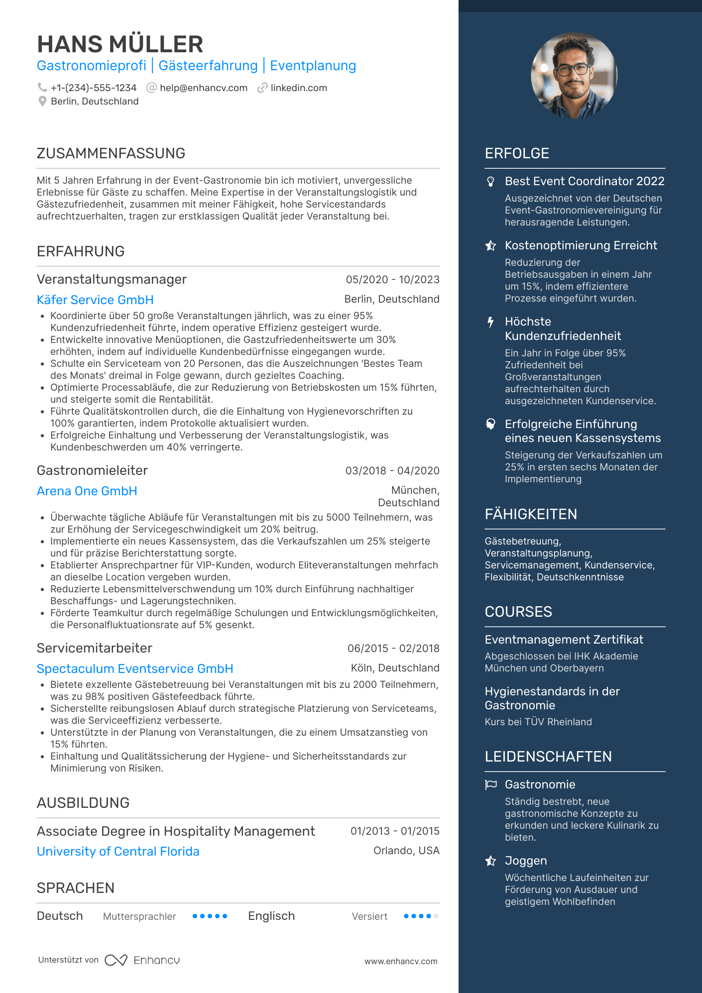 Lebenslauf Event Gastronomie Resume Example