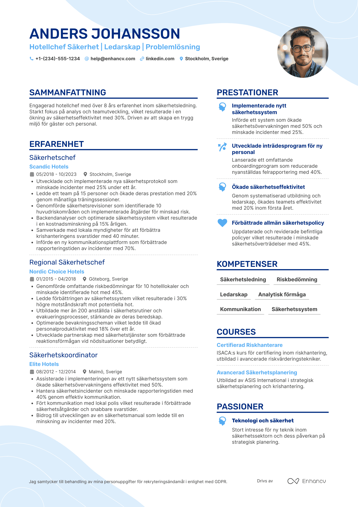 CV för Hotellchef säkerhet Resume Example