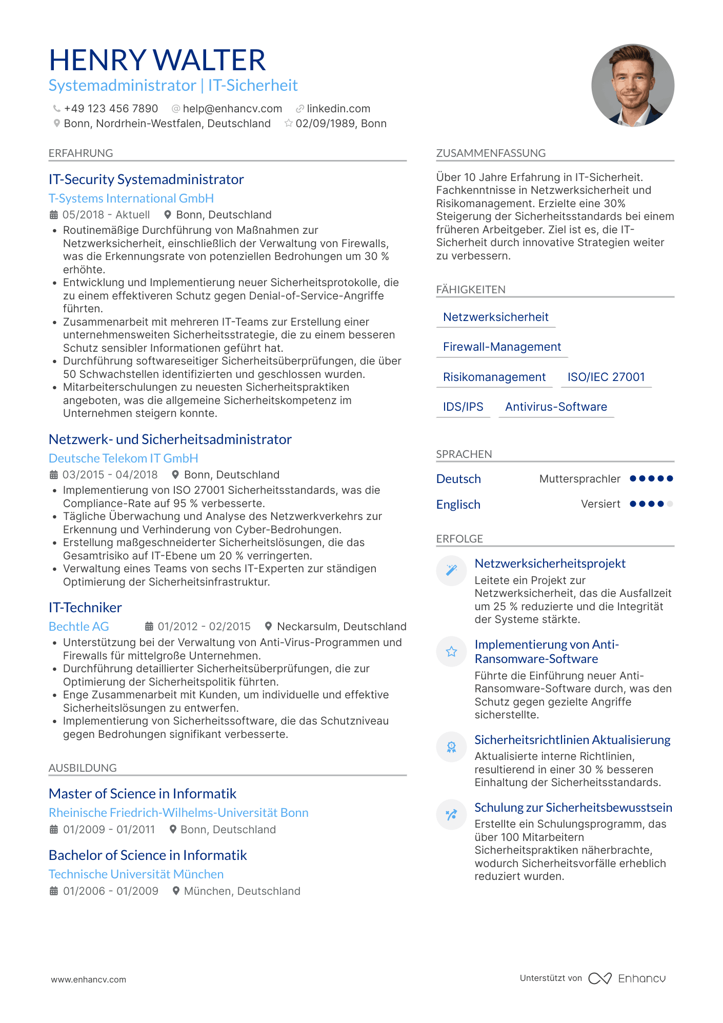 Lebenslauf als Systemadministrator für IT Sicherheit Resume Example