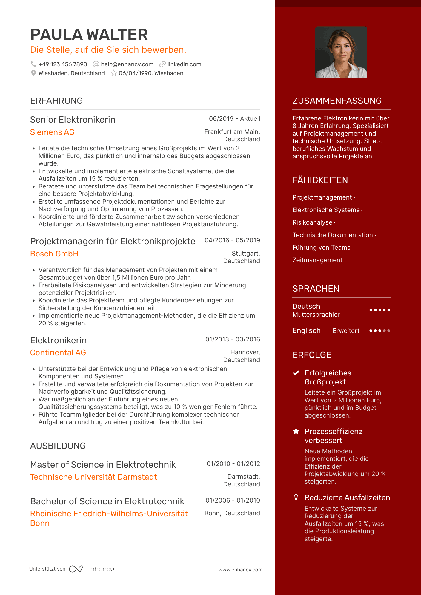 Lebenslauf als Elektroniker mit Projektmanagementerfahrung Resume Example