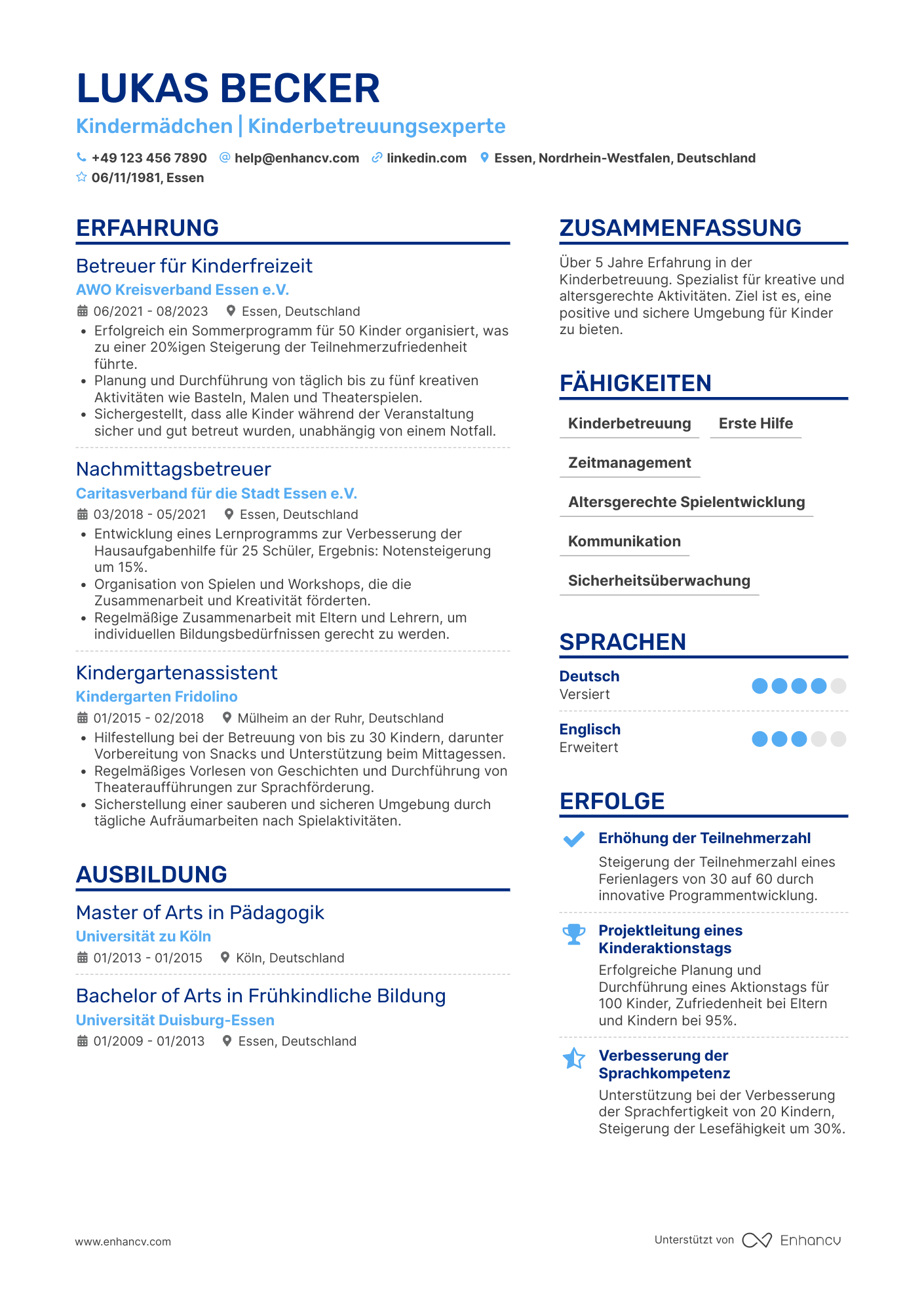 Lebenslauf als Babysitter für Wochenenden Resume Example