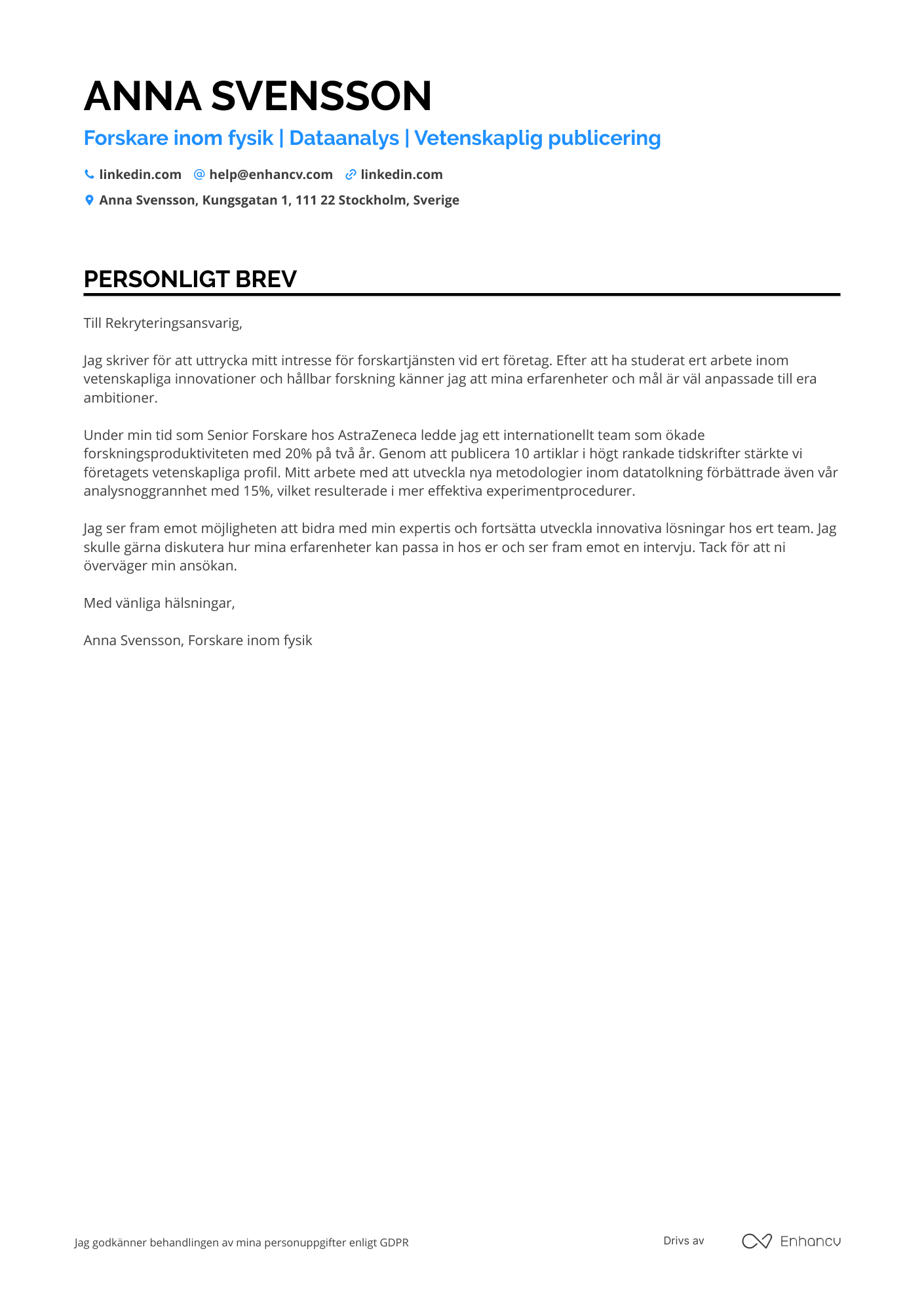 Personligt brev för Forschungsakademiker Resume Example