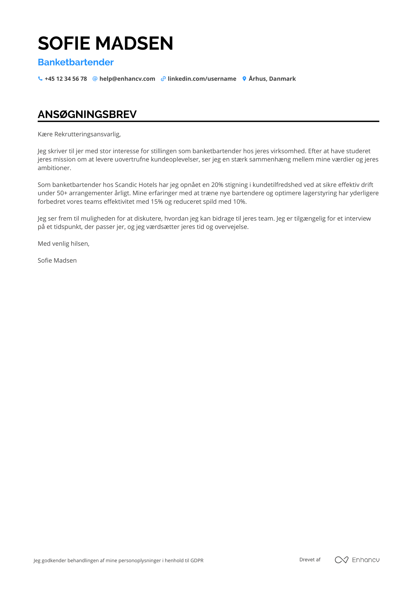 Ansøgningsbrev til Banketbartender Resume Example