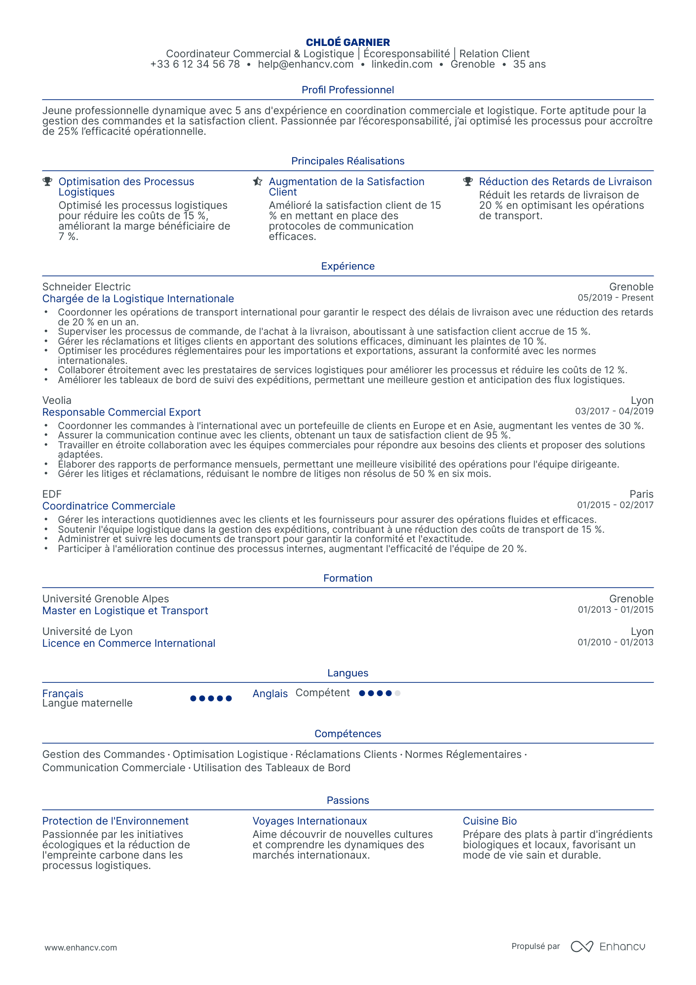 Commercial Export Resume Example