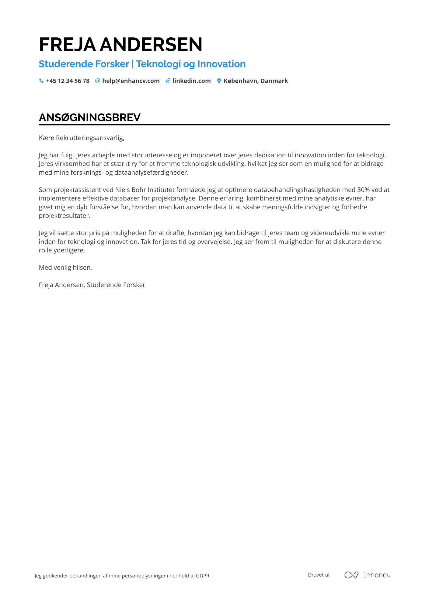 Ansøgningsbrev til Studerende Forsker Resume Example
