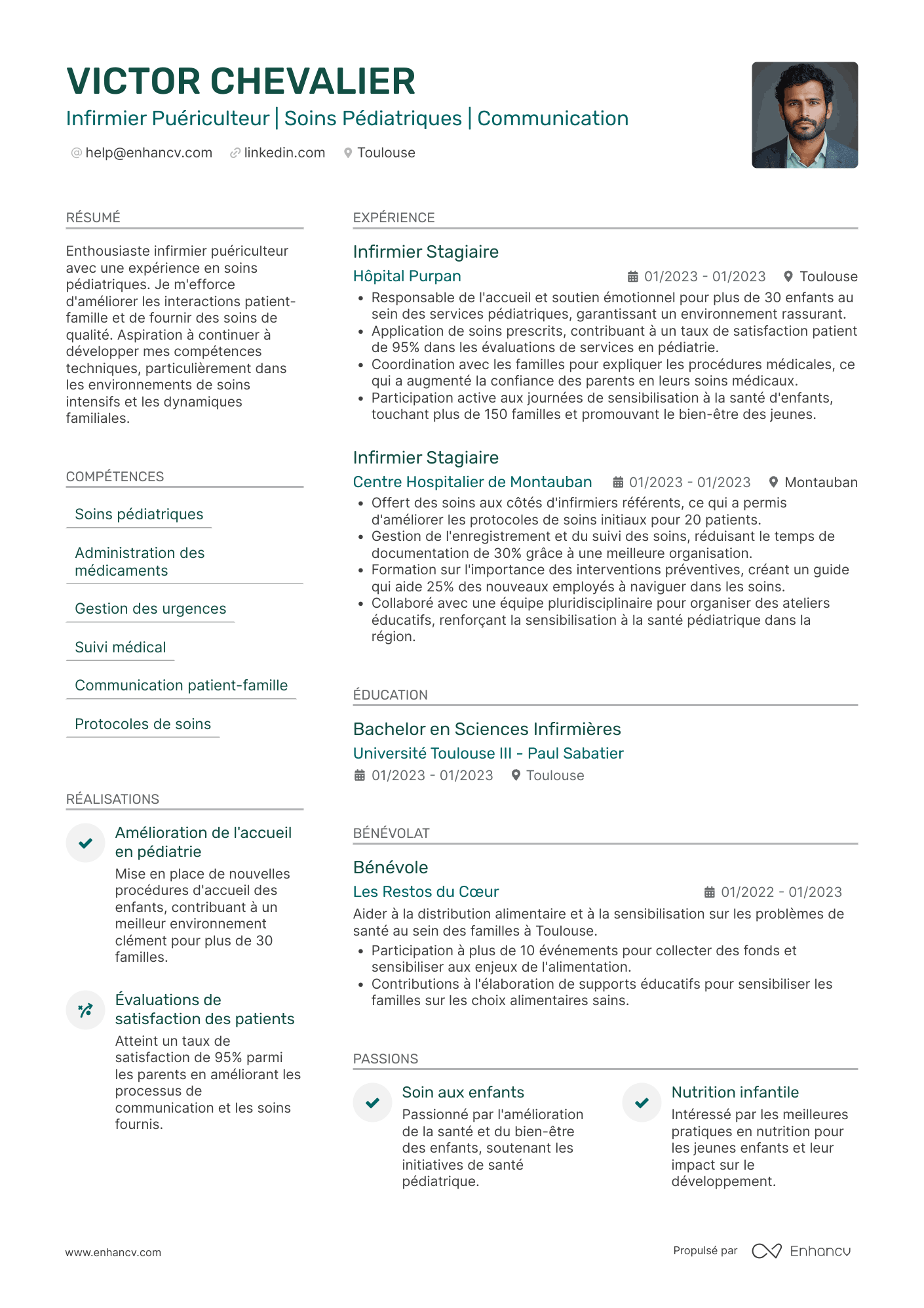 Auxiliaire de puériculture pour un hôpital ou un service pédiatrique Resume Example