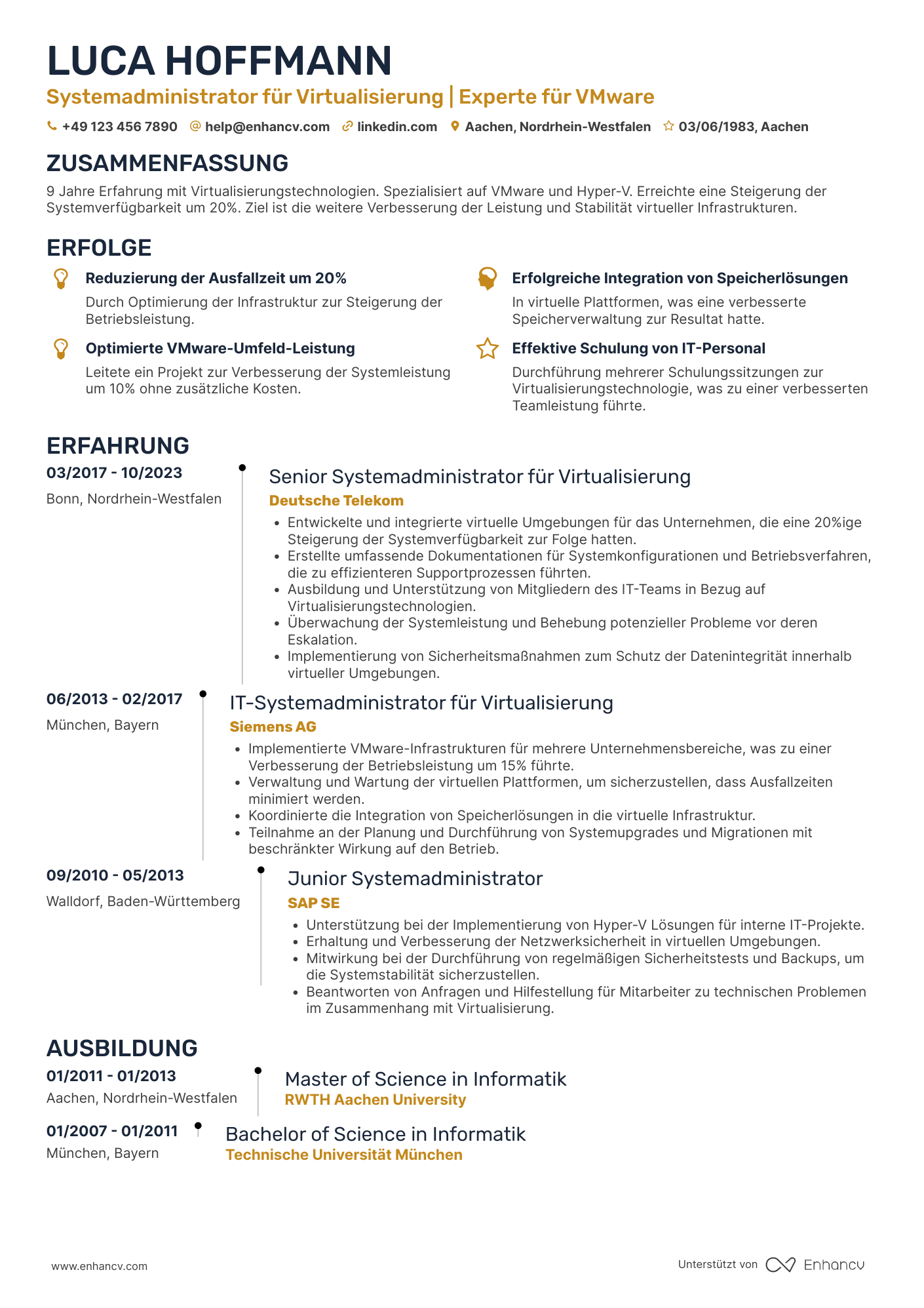 Lebenslauf als Systemadministrator für Virtualisierung Resume Example