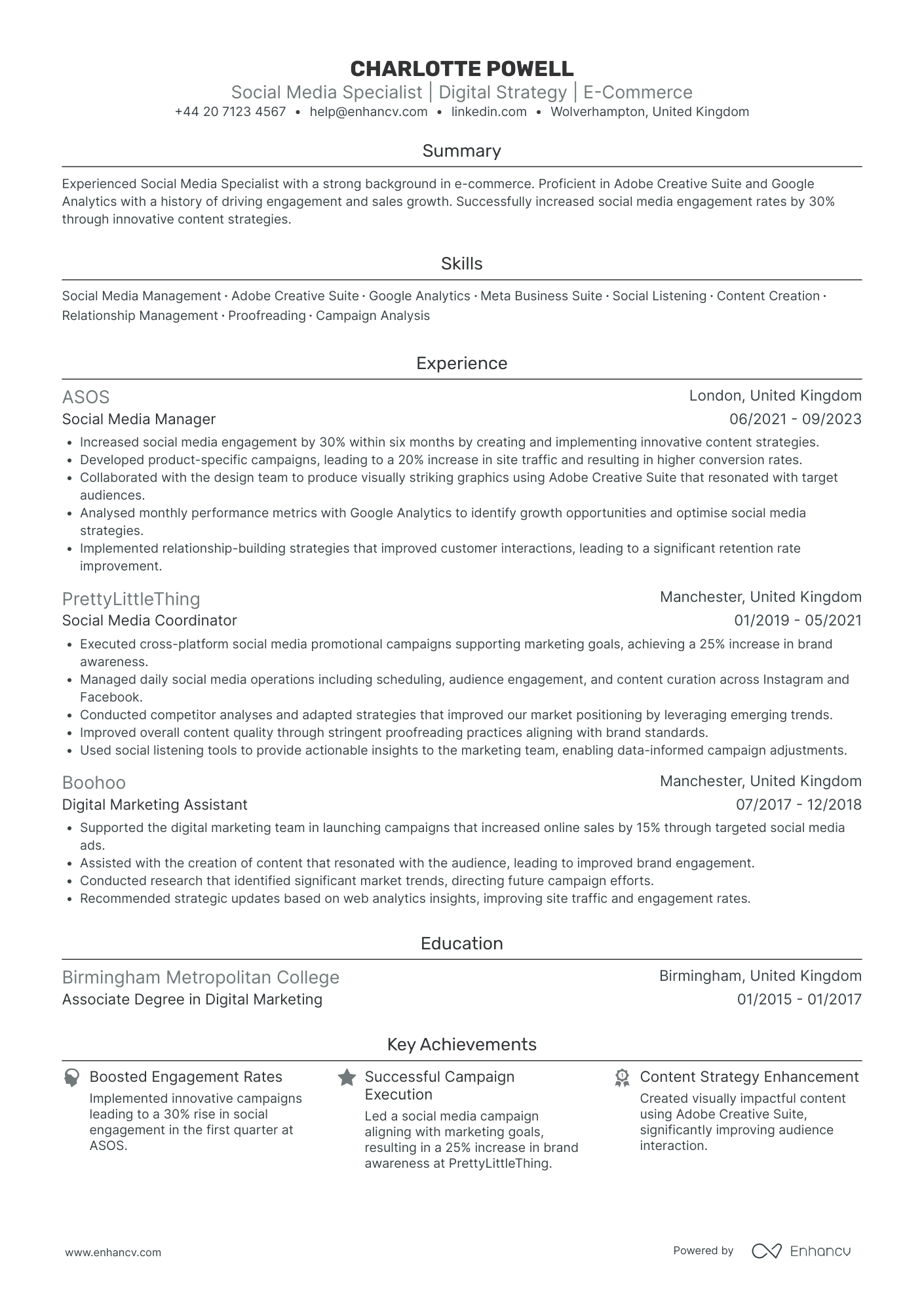 Marketing and Social Media Assistant Resume Example