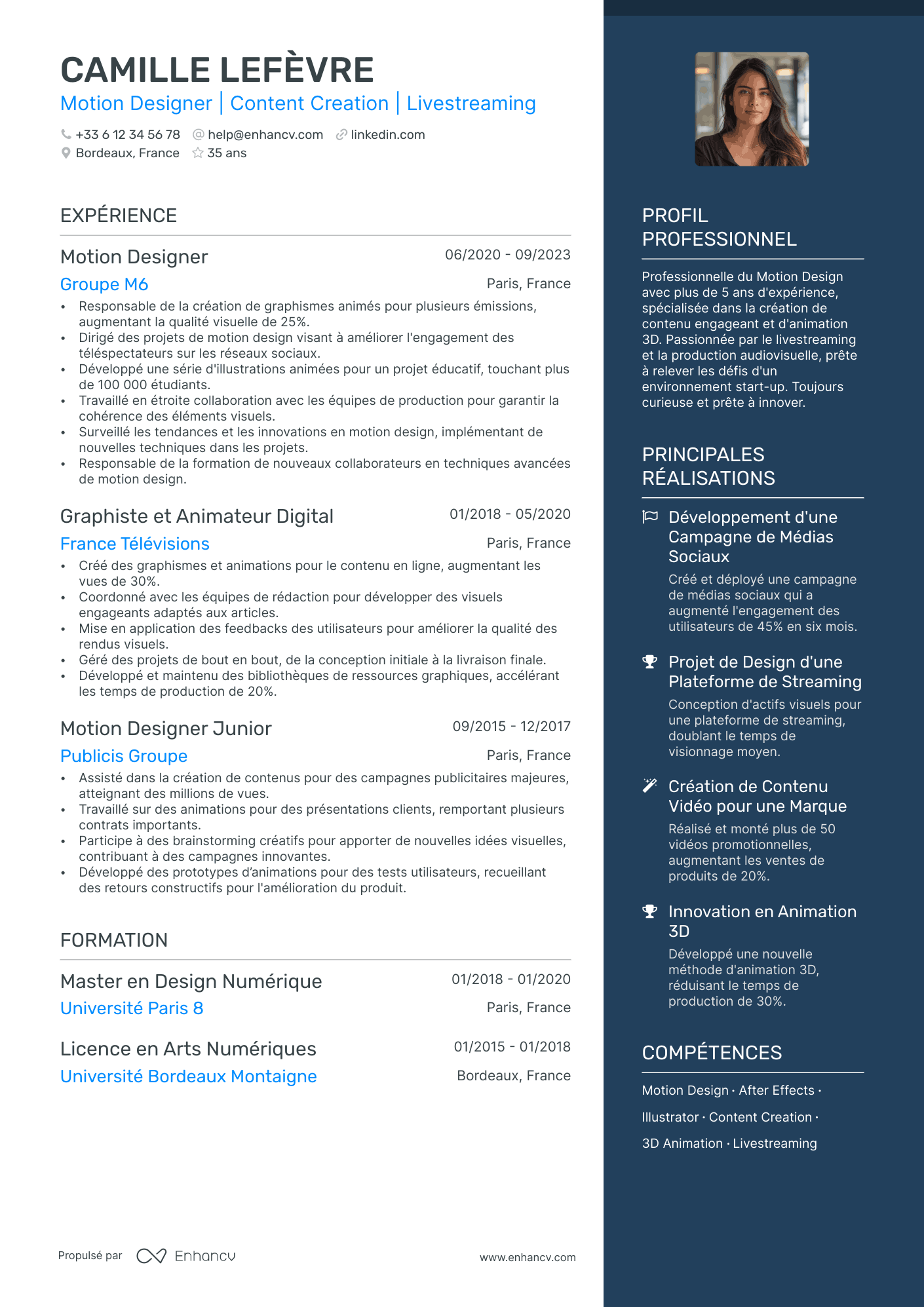 Graphiste Motion Design Resume Example