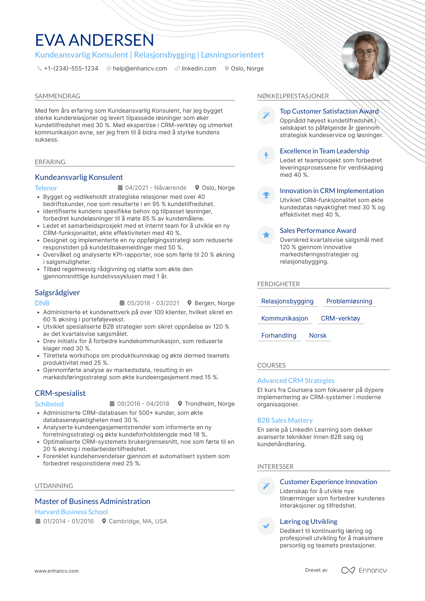 CV for Kundeansvarlig Konsulent Resume Example