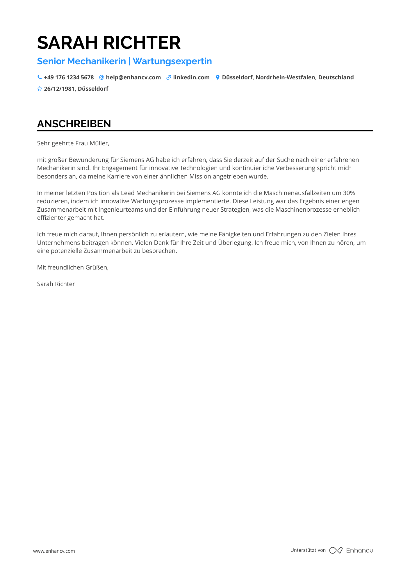 Senior Mechaniker Resume Example