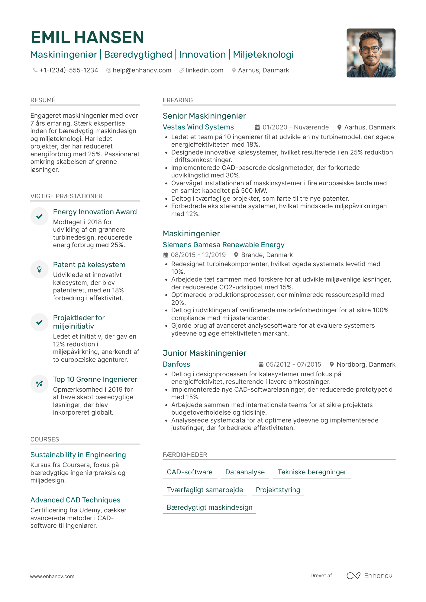 CV til Maskiningeniør i miljøteknologi Resume Example