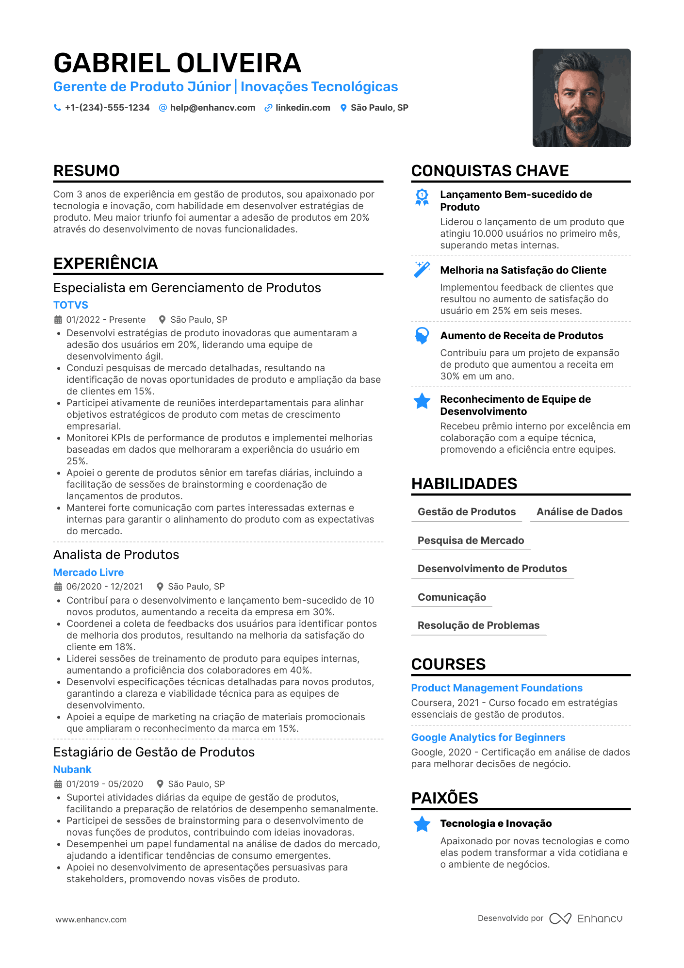 Gerente de produto júnior Resume Example