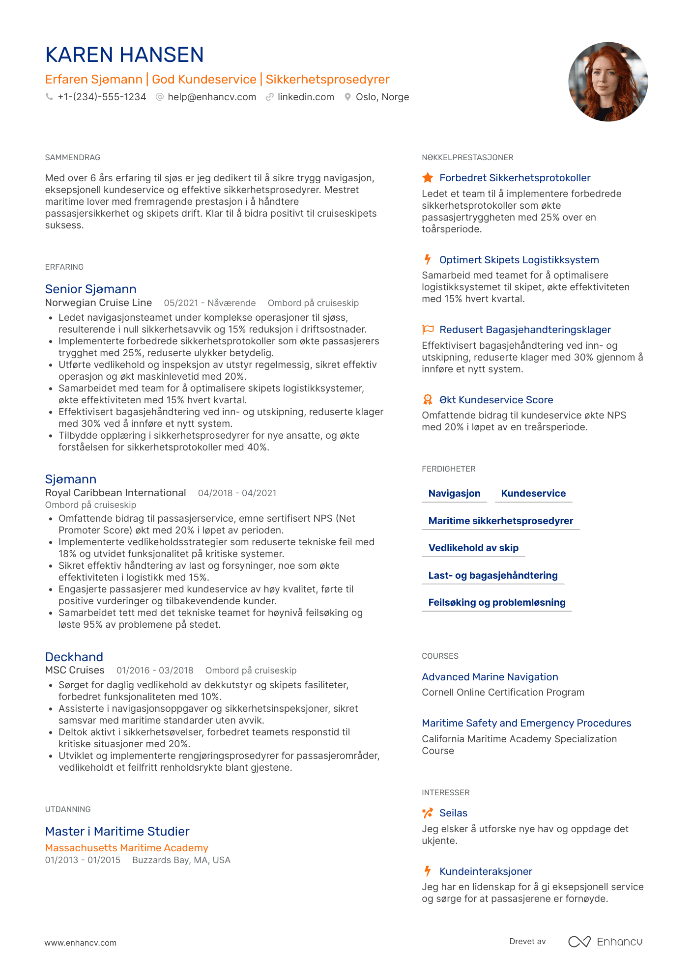 CV for Sjømann Cruise Resume Example