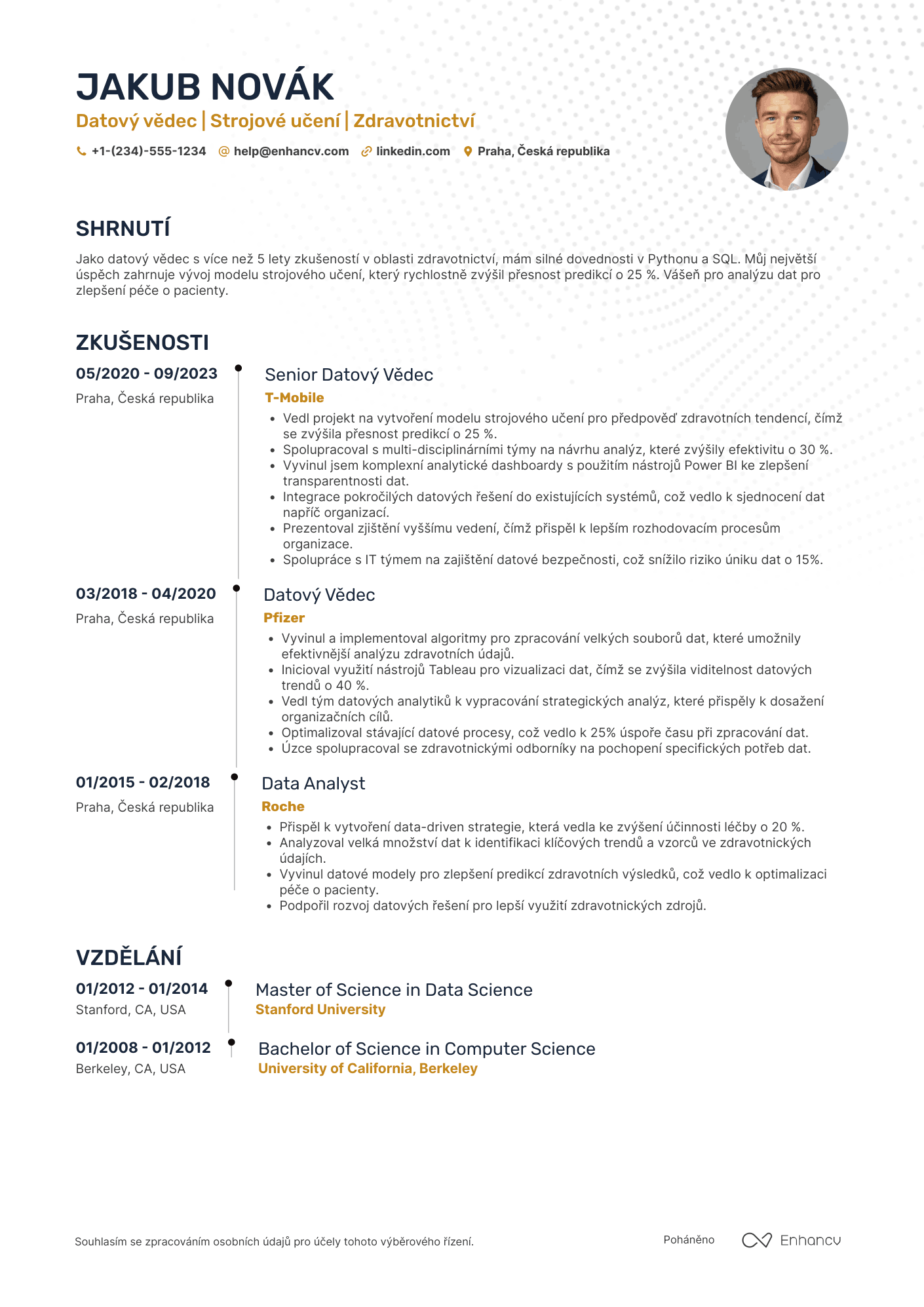 Životopis pro Datový vědec ve zdravotnictví Resume Example