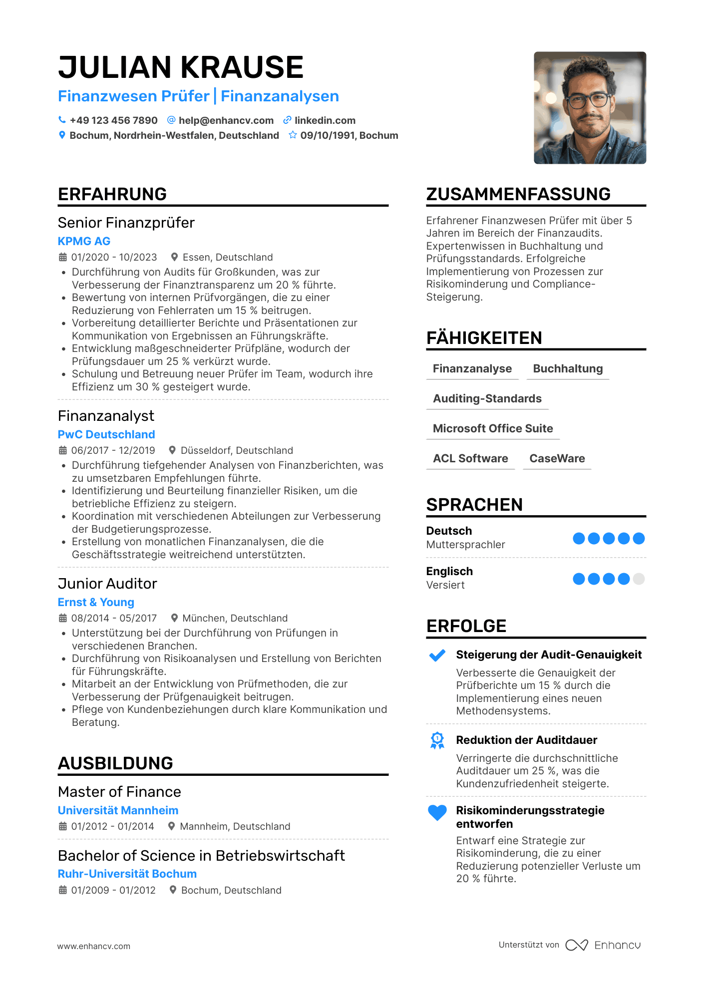 Lebenslauf als Finanzwesen Prüfer Resume Example