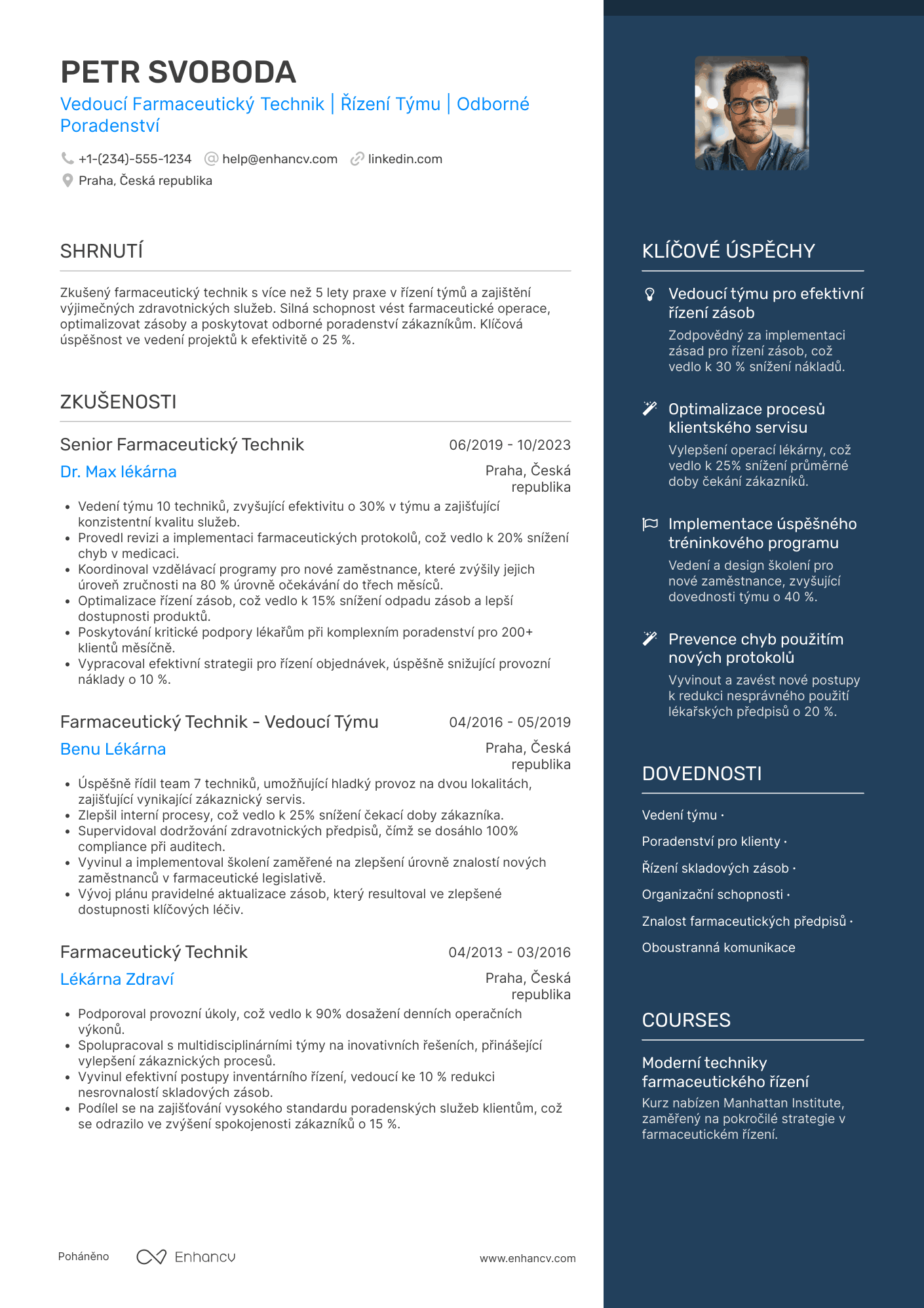 Životopis pro Vedoucí Farmaceutický technik Resume Example
