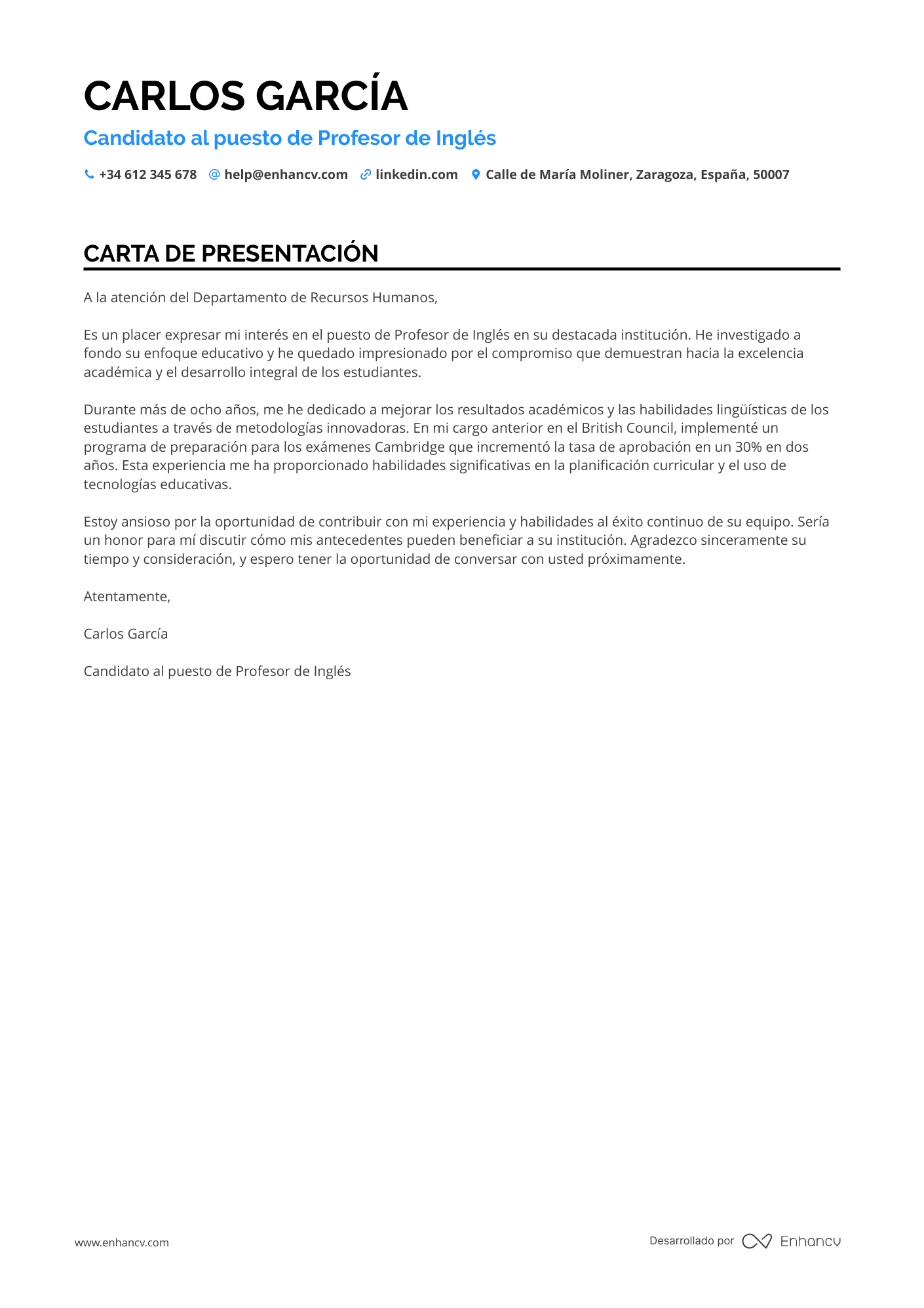 Maestro de Inglés Resume Example