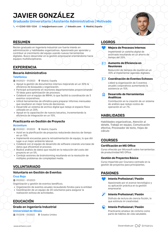 Ejemplo de CV sin experiencia Resume Example