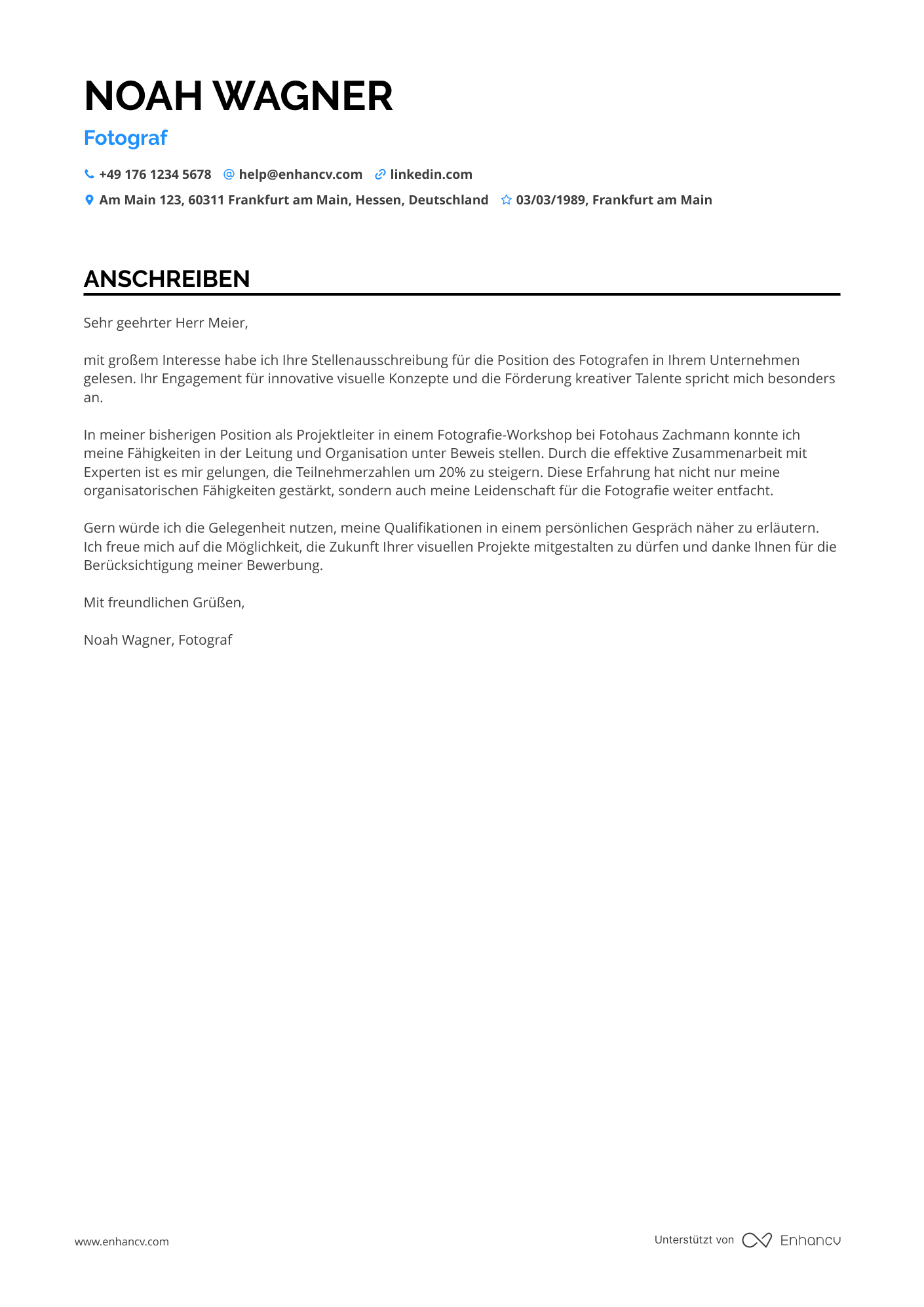 Fotograf Praktikant Resume Example