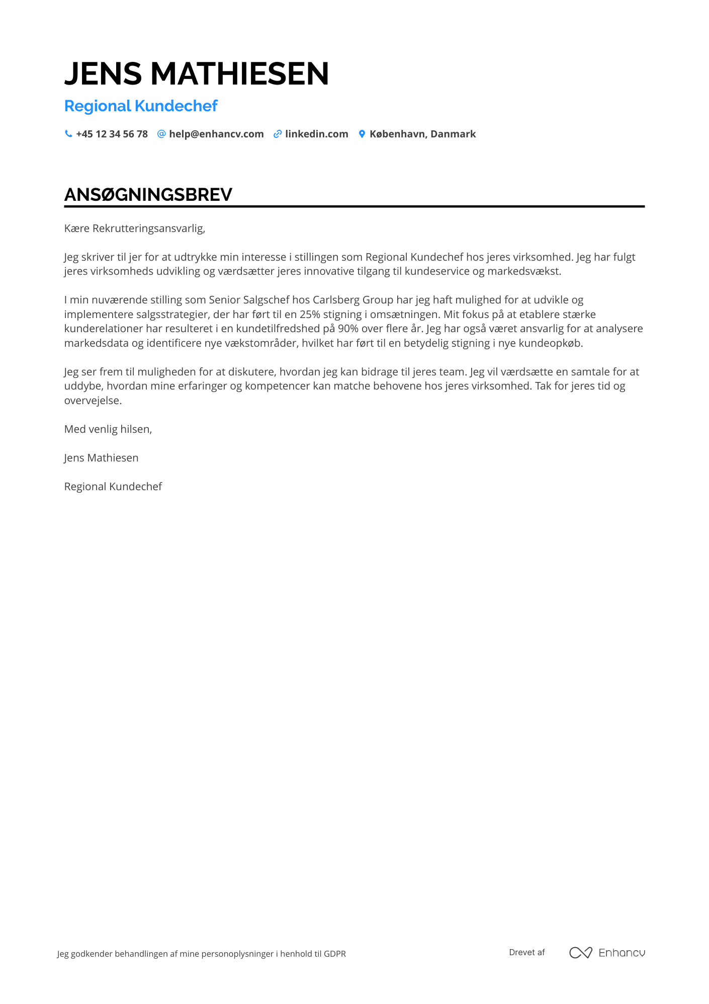 Ansøgningsbrev til Regional kundechef Resume Example