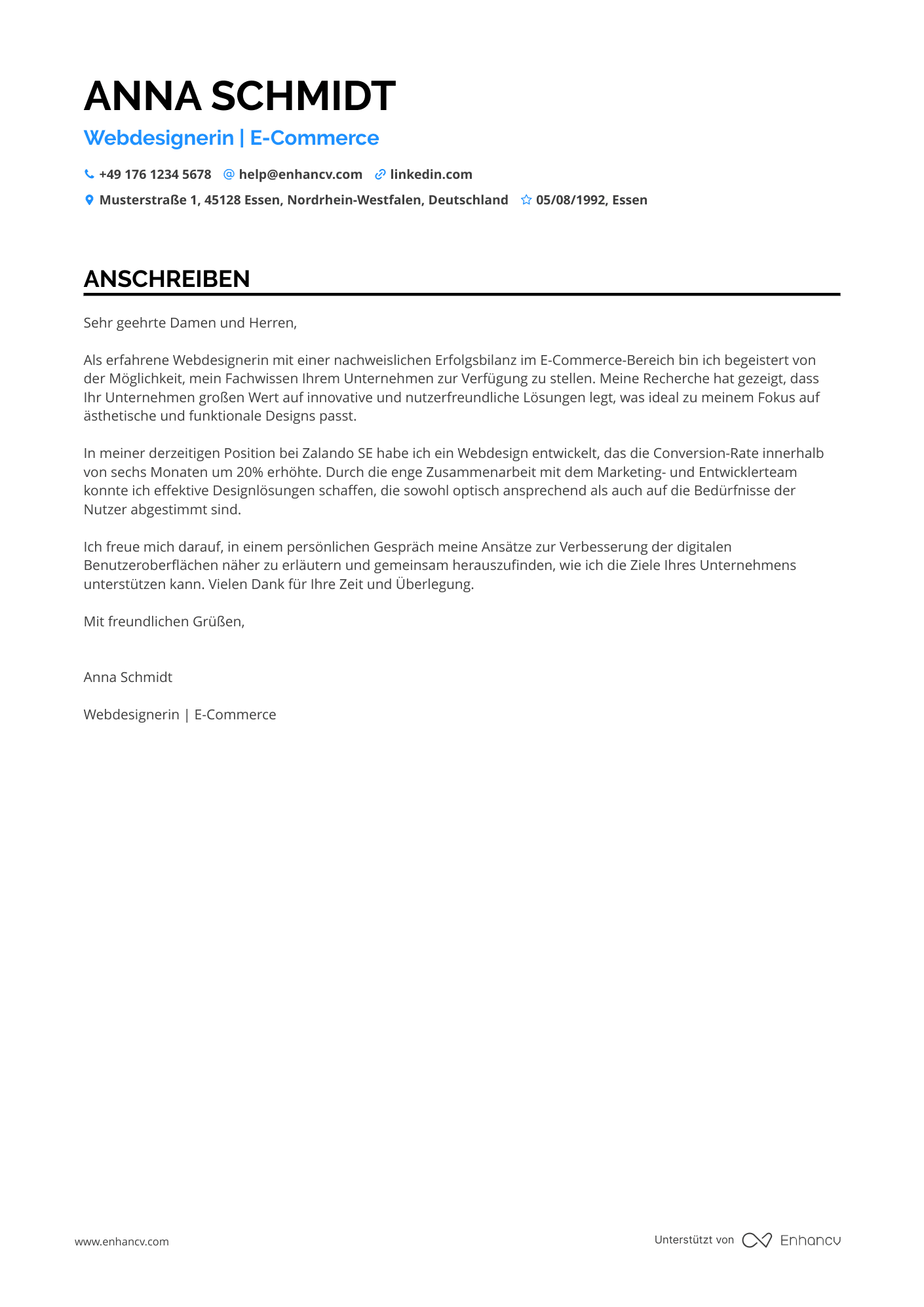 Webdesigner für E Commerce Unternehmen Resume Example