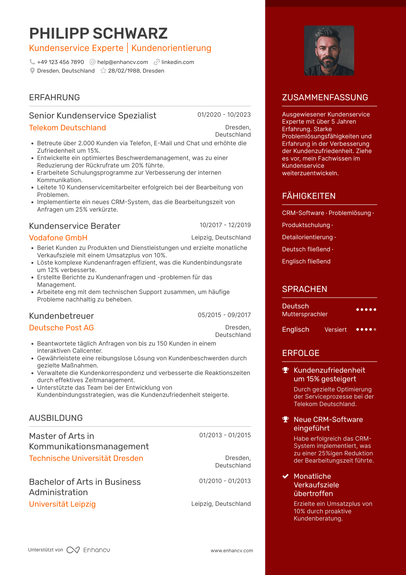 Lebenslauf als Kundenservice Experte Resume Example