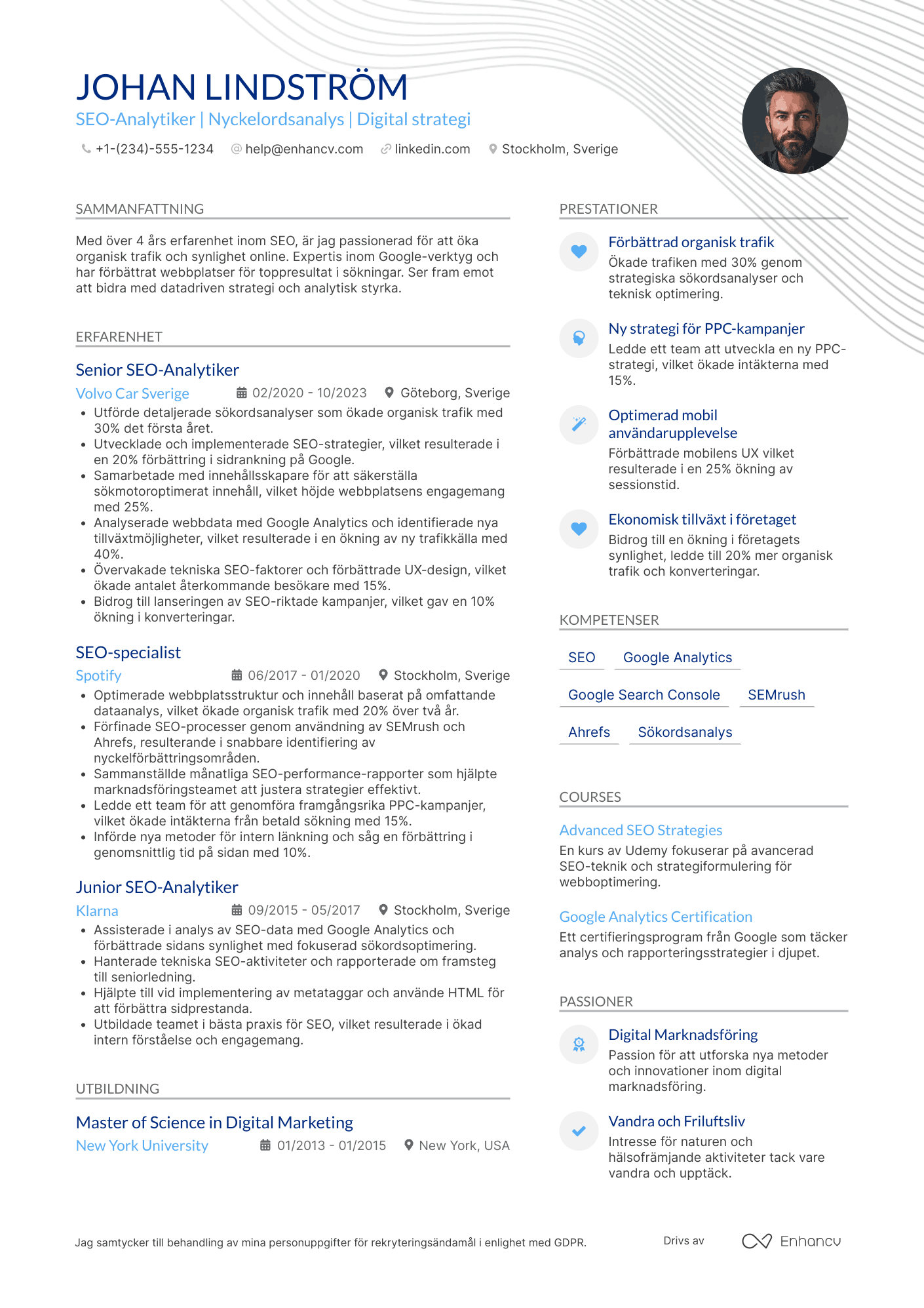 CV för SEO Analyst Resume Example