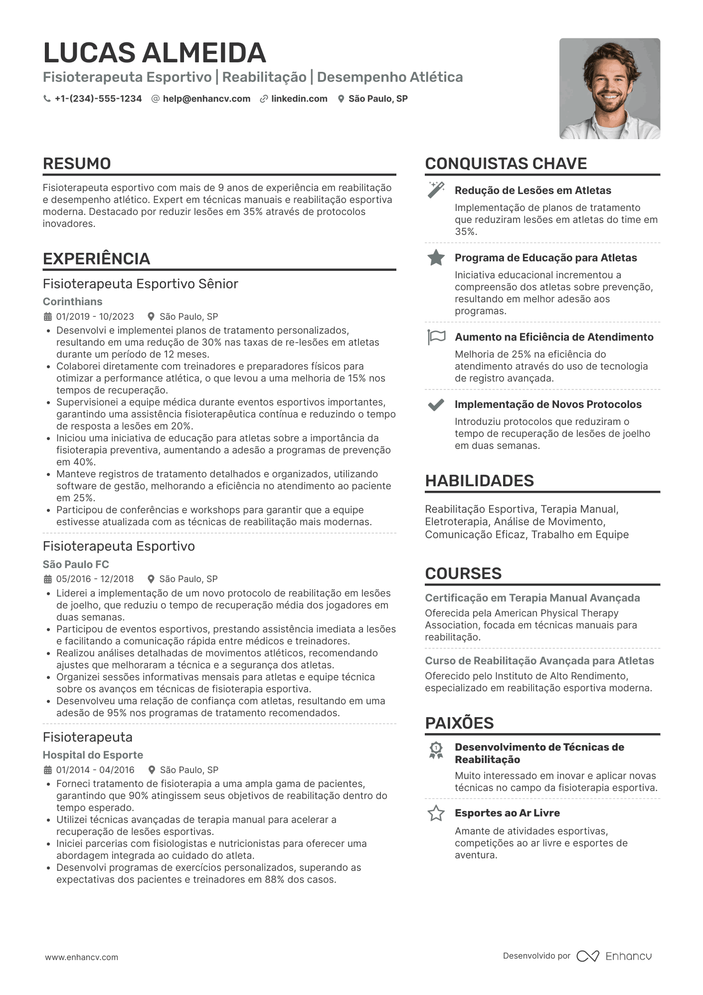 Currículo fisioterapeuta esportivo Resume Example