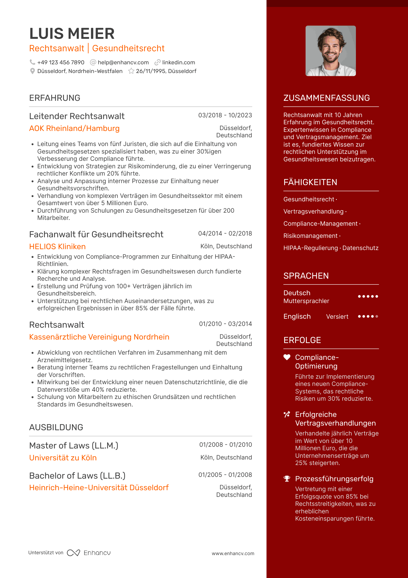Lebenslauf in Jurist im Gesundheitswesen Resume Example
