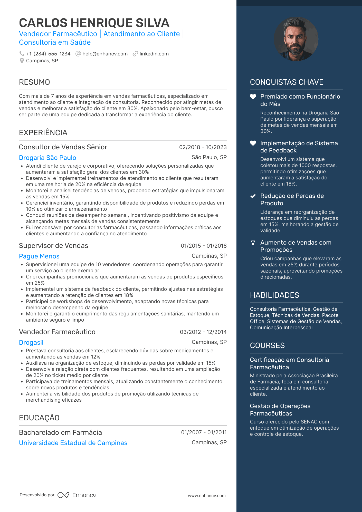 Currículo de vendedor farmacêutico Resume Example