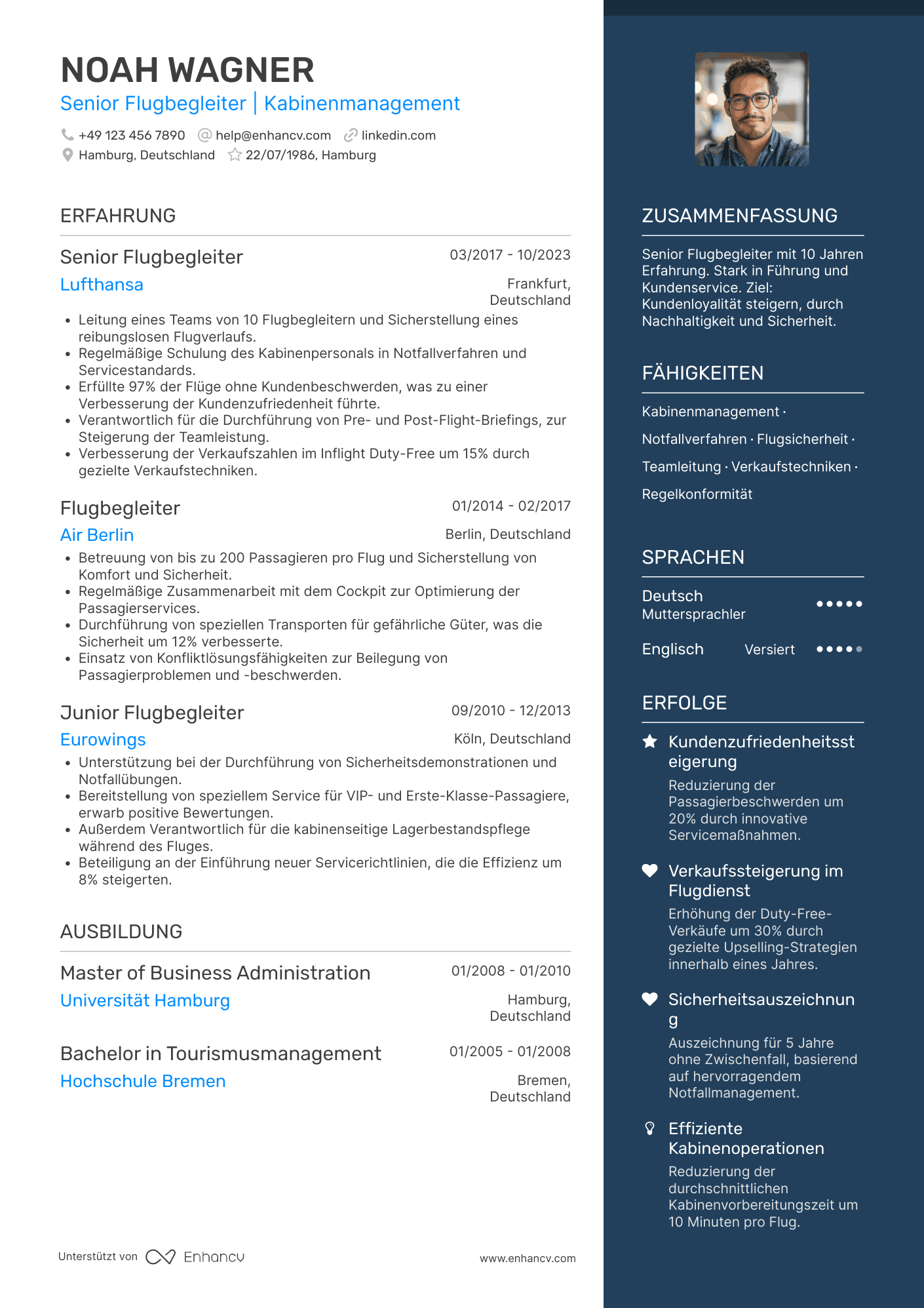 Lebenslauf als Senior Flugbegleiter Resume Example
