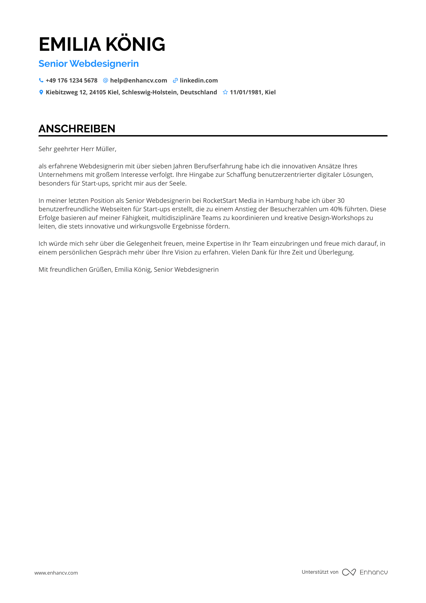 Webdesigner für Start ups Resume Example