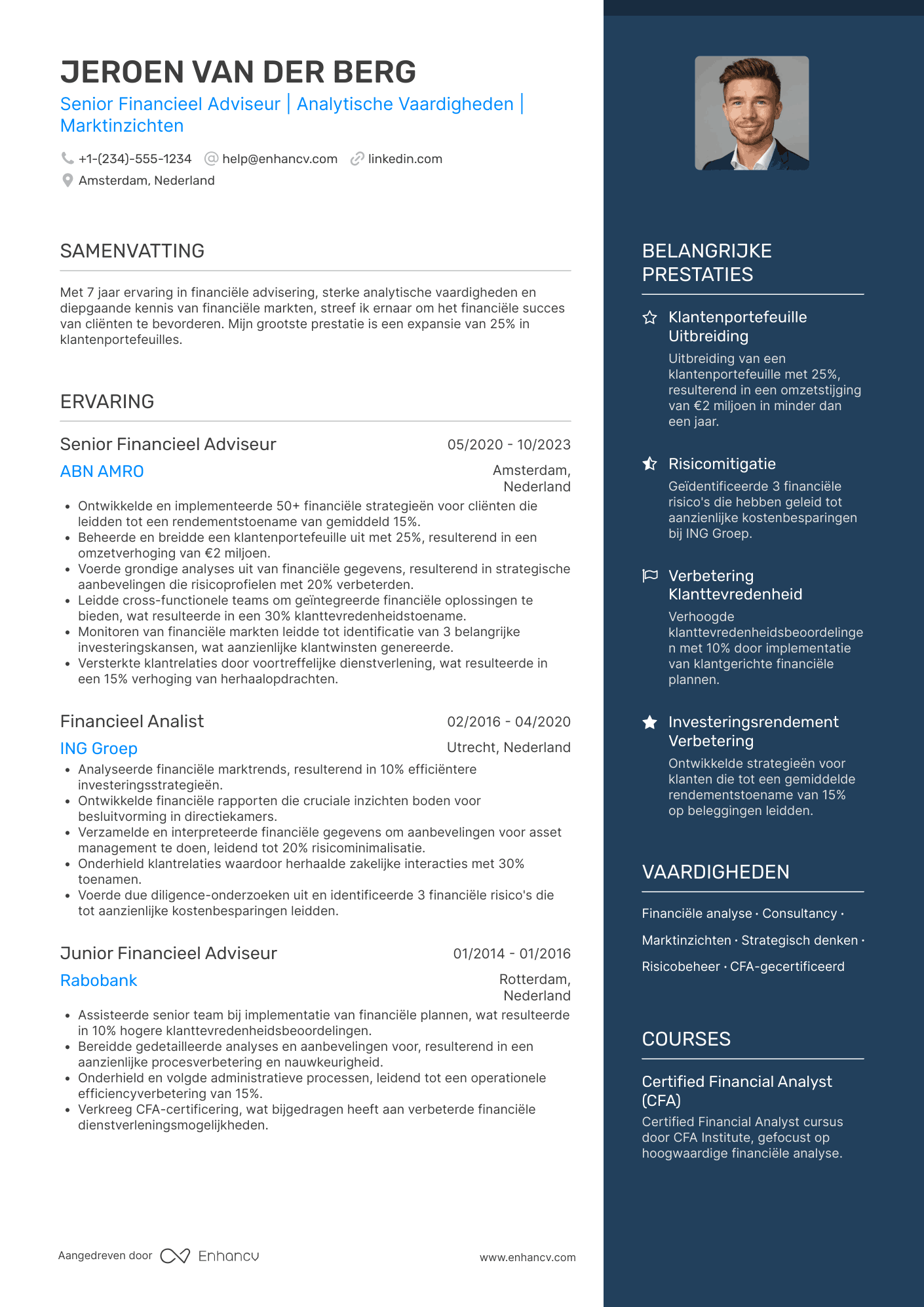 CV voor Senior Financieel Adviseur Resume Example
