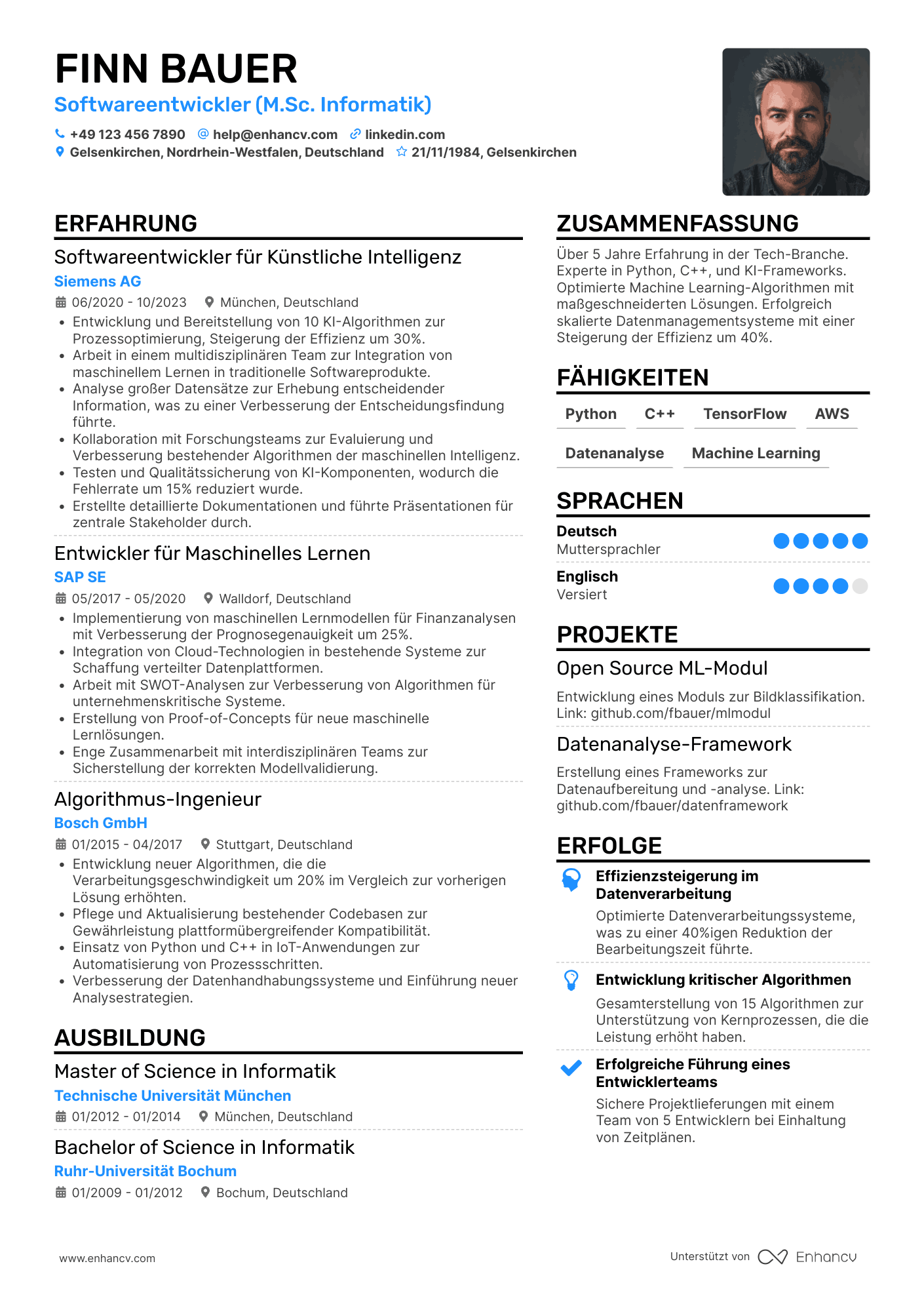 Lebenslauf als Softwareentwickler für Künstliche Intelligenz Resume Example