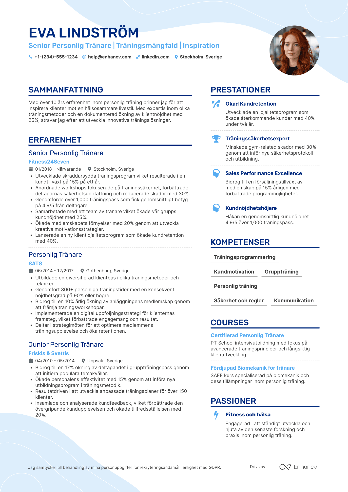 CV för Senior Personlig Tränare Resume Example