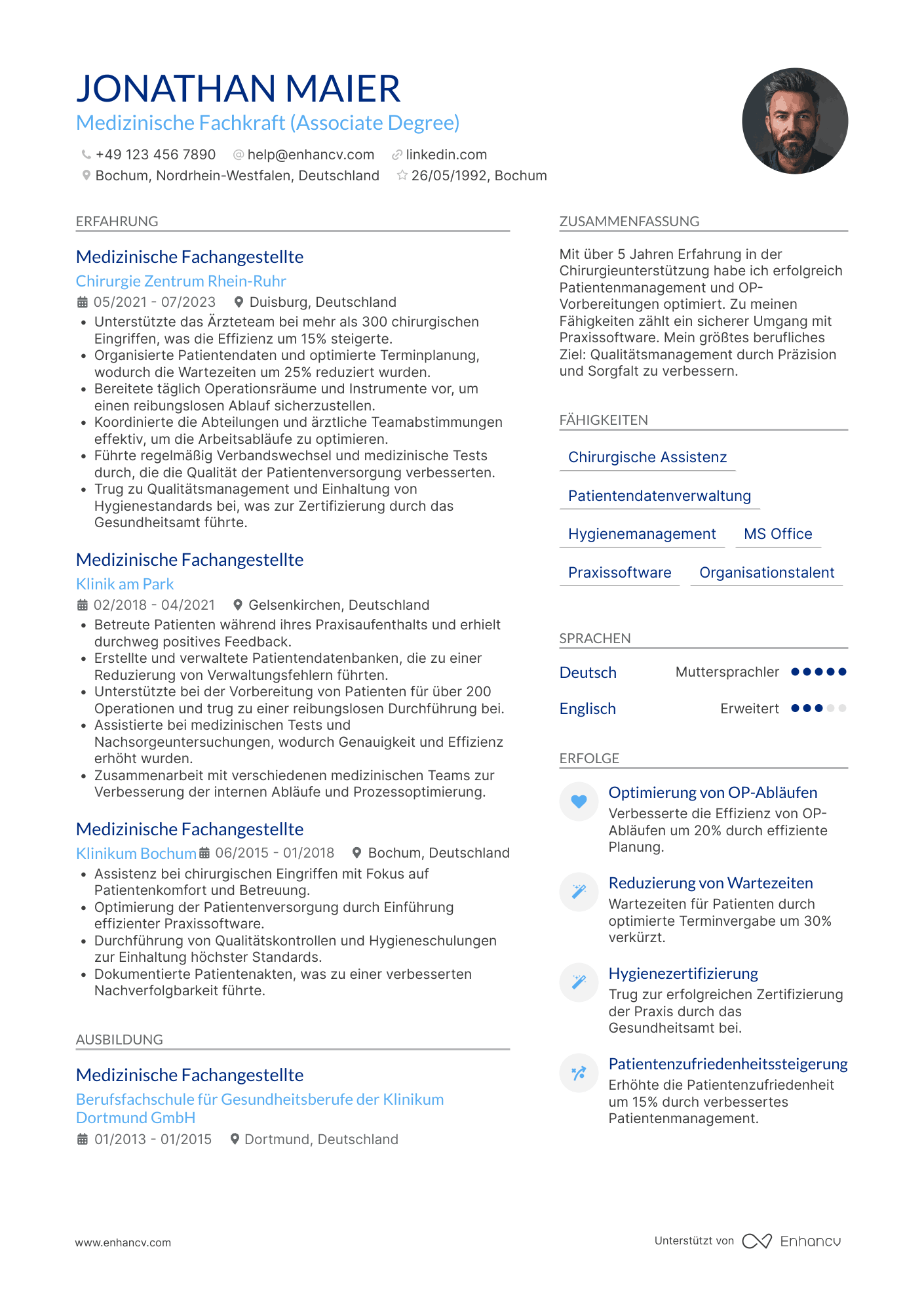 Lebenslauf als Arzthelferin für Chirurgie Resume Example