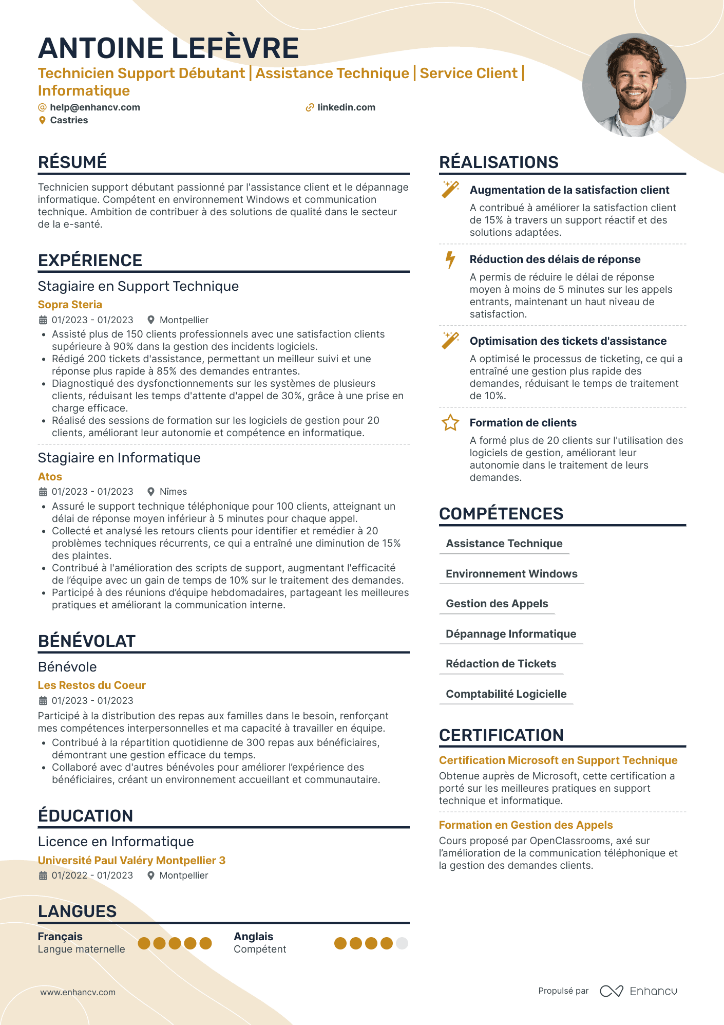 Technicien Informatique Débutant  Resume Example