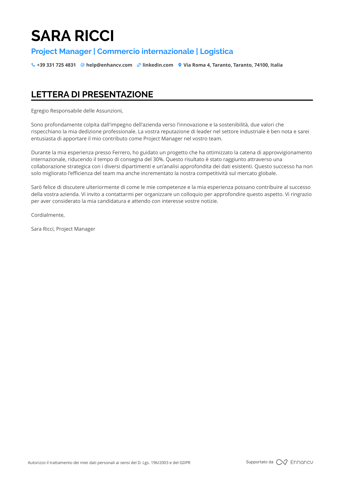 Specialista PR Zara Resume Example