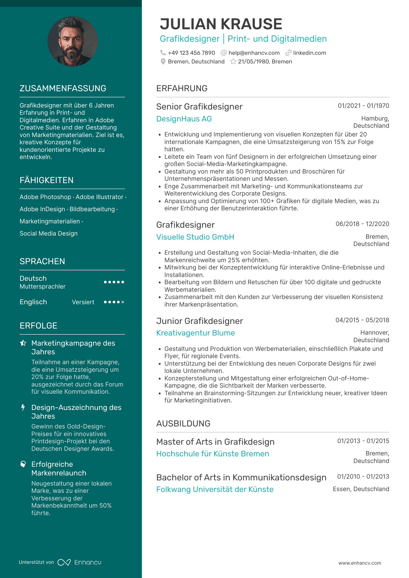 Lebenslauf als Grafikdesigner mit Berufserfahrung Resume Example