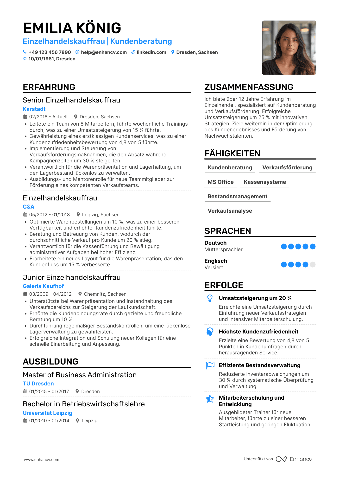 Lebenslauf als Einzelhandelskaufmann mit langjähriger Erfahrung Resume Example