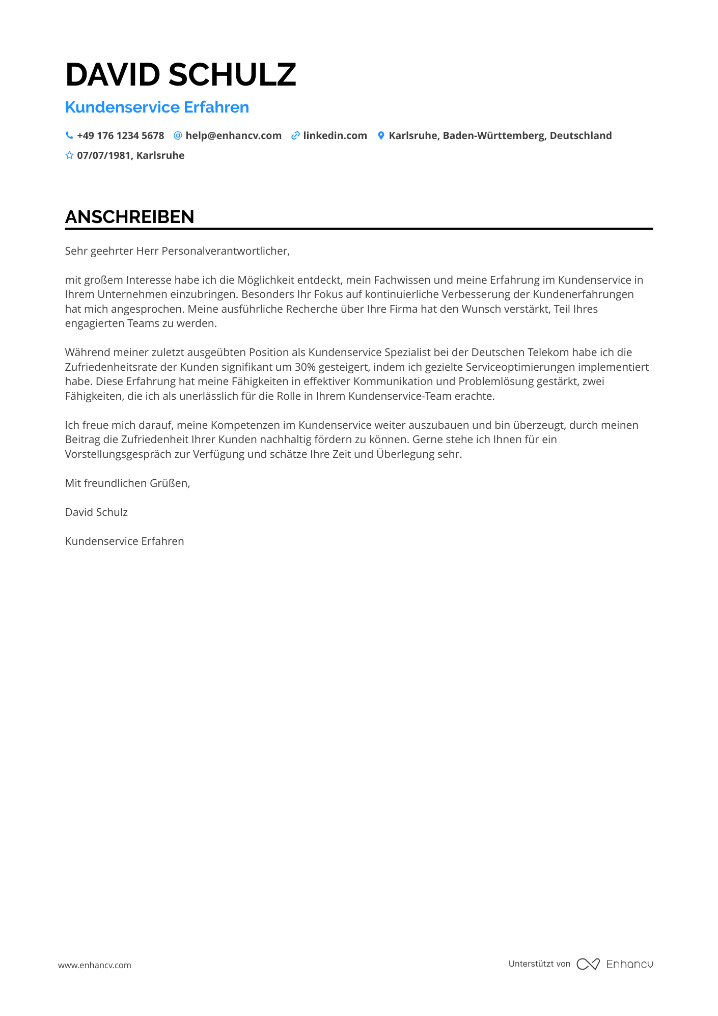 Kundenservice Erfahrener Resume Example